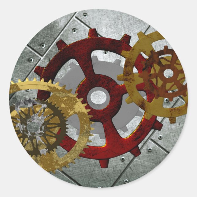 Sticker Rond Grunge Steampunk Horloges et engrenages (Devant)