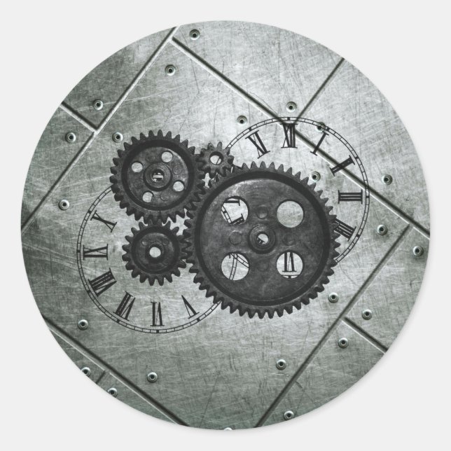 Sticker Rond Grunge Steampunk Horloges et engrenages (Devant)