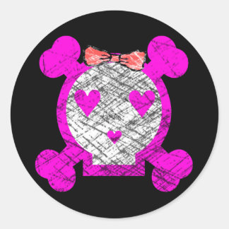 STICKER ROND GRUNGE STYLE EMO GIRL SKULL