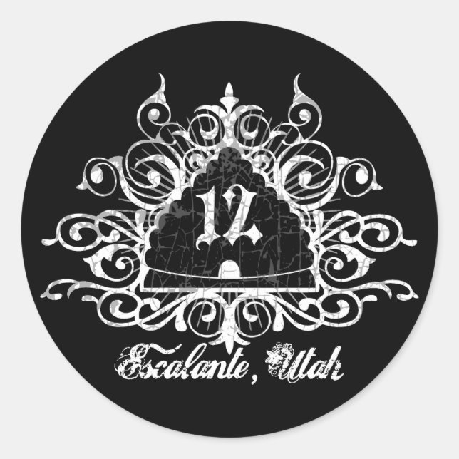 Sticker Rond Grungy Graphic Hwy 12 (Devant)