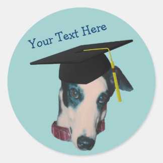 Sticker Rond Gryhound dans le bouchon de graduation Funny Chien