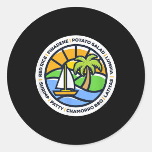 Sticker Rond Guam Food - Finadene, Riz Rouge, Lumpia, Chamorro