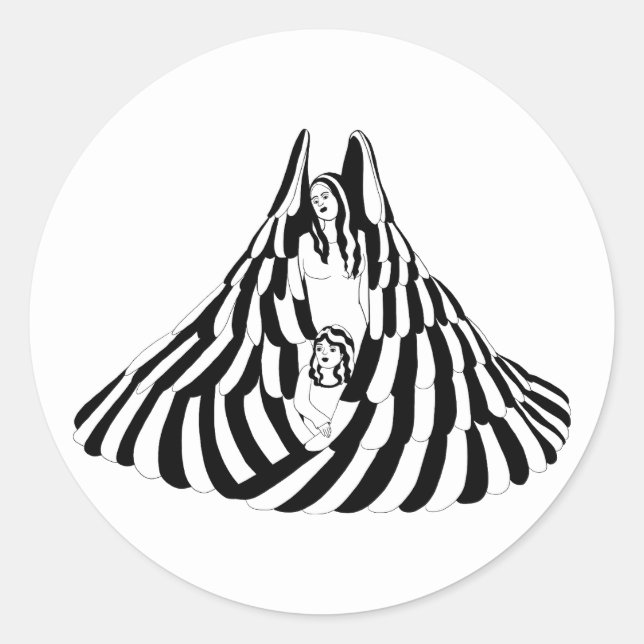 Sticker Rond Guardian Angel Femme avec petite fille Art (Devant)