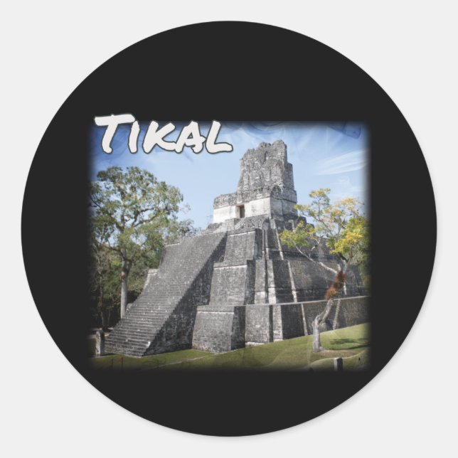 Sticker Rond Guatemala Tikal Ruines Temple (Devant)