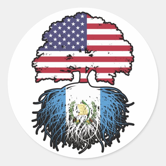 Sticker Rond Guatémaltèque-États-Unis Drapeau des racines d'arb (Devant)