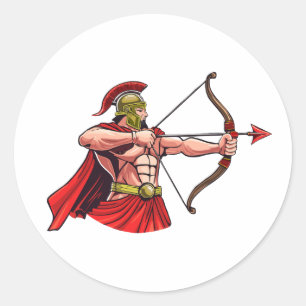 Sticker Rond Guerrier ancien puissant tenant arc et flèche rea