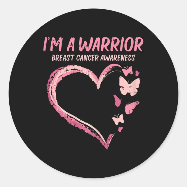 Sticker Rond Guerrier Coeur Papillon du sein Conscience du canc (Devant)