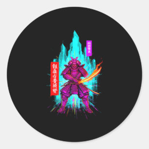 Sticker Rond guerrier cyberpunk samouraï drôle disant sarcasiqu