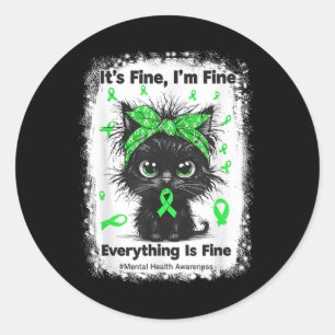Sticker Rond Guerrier de la santé mentale Sensibilisation Chat 