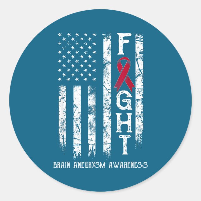 Sticker Rond Guerrier de l'anévrisme cérébral drapeau américain (Devant)