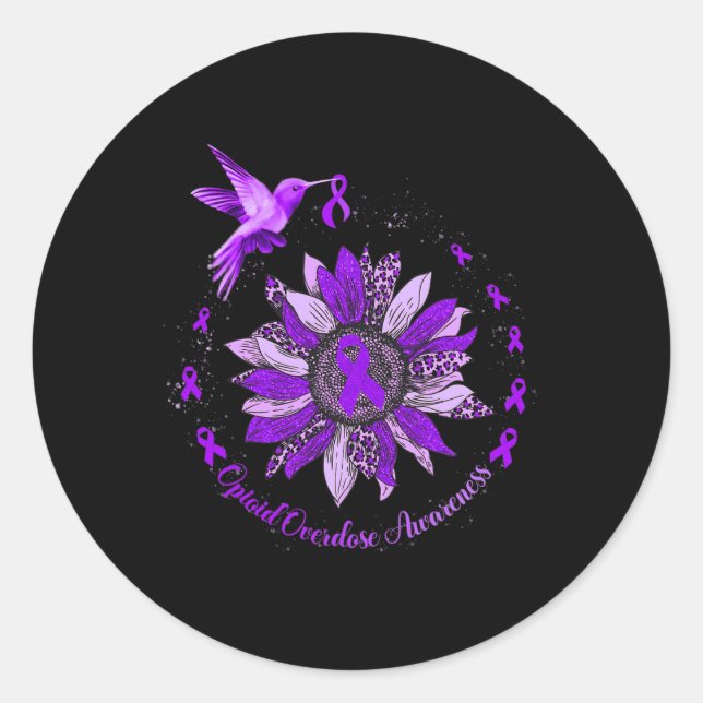 Sticker Rond Guerrier de surdose d'opioïde de colibri violet (Devant)