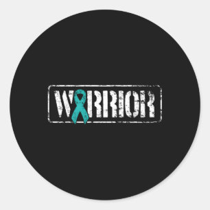 Sticker Rond Guerrier du cancer de l'ovaire Turquoise de style