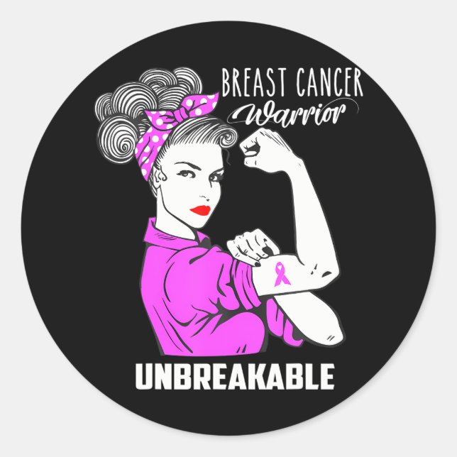 Sticker Rond Guerrier du cancer du sein Conscience indestructib (Devant)