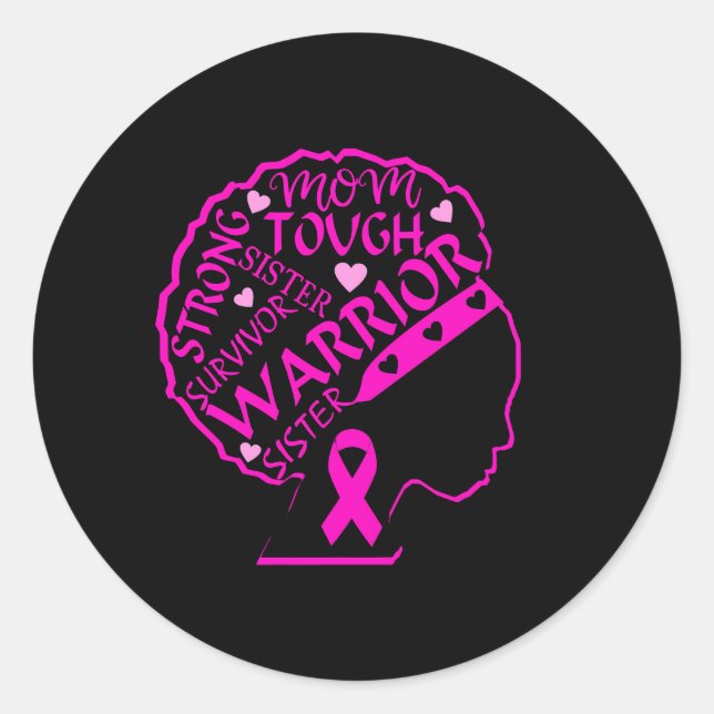 Sticker Rond Guerrier du cancer du sein Noir Africain-Américain (Devant)