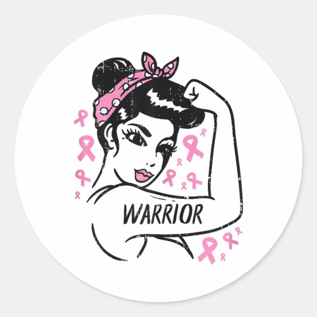 Sticker Rond Guerrier incassable rose Ruban cancer du sein Awar (Devant)