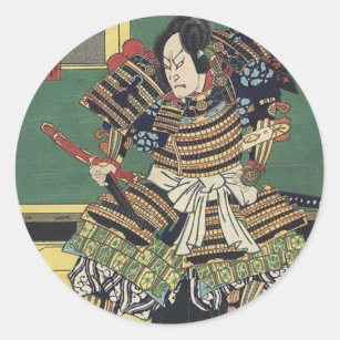 Sticker Rond guerrier japonais de samouraïs d'ukiyo-e de