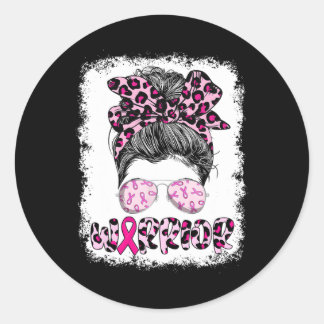 Sticker Rond Guerrier Messy Bun Leopard Sensibilisation au canc