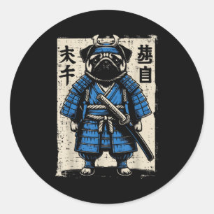 Sticker Rond Guerrier Samouraï Chien Pug Drôle Art pour Hommes