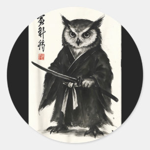 Sticker Rond Guerrier samouraï drôle de style d'anime japonais
