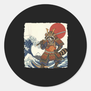 Sticker Rond Guerrier samouraï raton laveur drôle & art jap