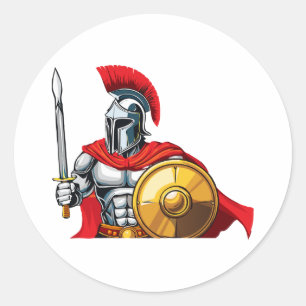 Sticker Rond guerrier tenant une épée et un bouclier prêt pour