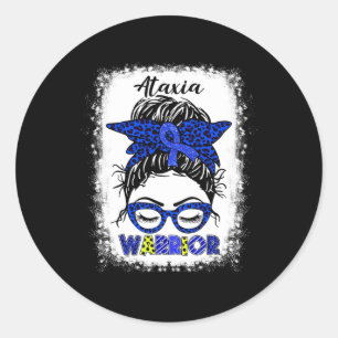 Sticker Rond Guerrière Ataxie Chignon Méssy Ruban Bleu Femmes A