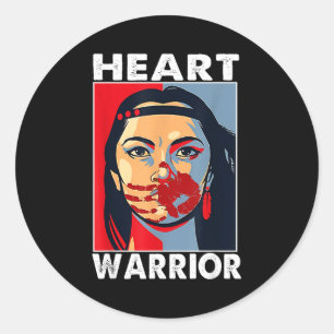 Sticker Rond Guerrière cardiaque féminine Je porte le rouge Mal