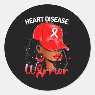Sticker Rond Guerrière cardiaque rouge femme noire Sensibilisat