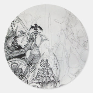 Sticker Rond GUERRIERS GOTHIQUES, Chevaliers barbares, Imaginai
