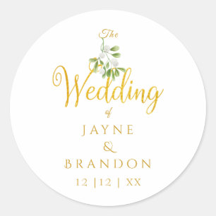 Sticker Rond Gui de mariage hivernal élégant écriture dorée