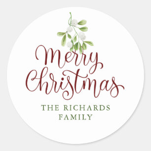 Sticker Rond Gui de Noël Joyeux Noël Nom de Famille Personnalis