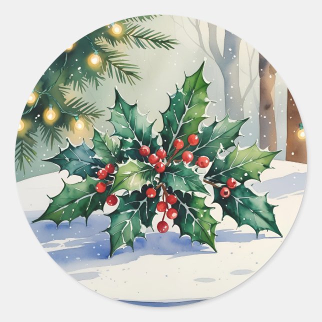 Sticker Rond Gui de Noël Mistletoe Fêtes Aquarelle (Devant)