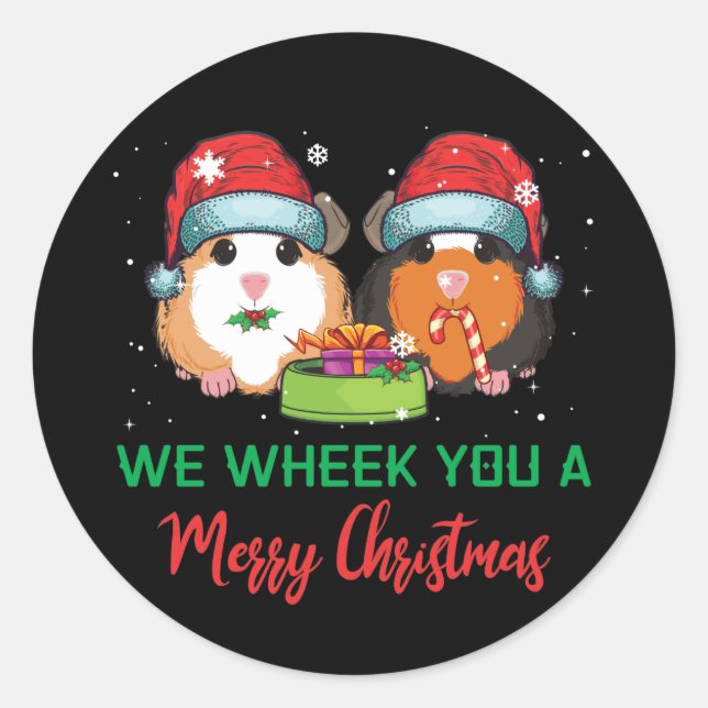 Sticker Rond Guinée Pig Wheels You A Joyeux Noël (Devant)