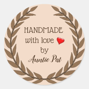 Sticker Rond Guirlande À Feuille Brown Fabriquée À La Main Avec