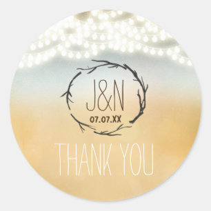 Sticker Rond Guirlande de bâtons rustiques Lumières de chaîne d