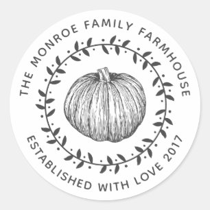 Sticker Rond Guirlande de citrouille de ferme de famille