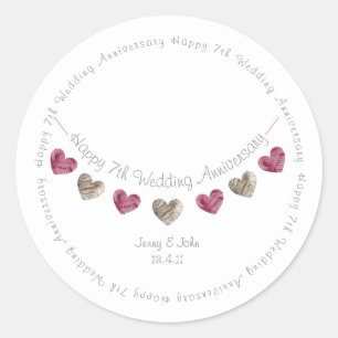 Sticker Rond Guirlande de coeurs en laine pour 7ème anniversair