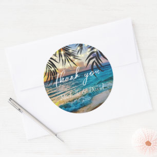 Sticker Rond Guirlande de lumières de coucher de soleil plage