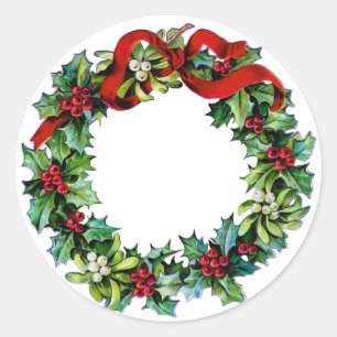 Sticker Rond Guirlande de Noël de houx et de gui