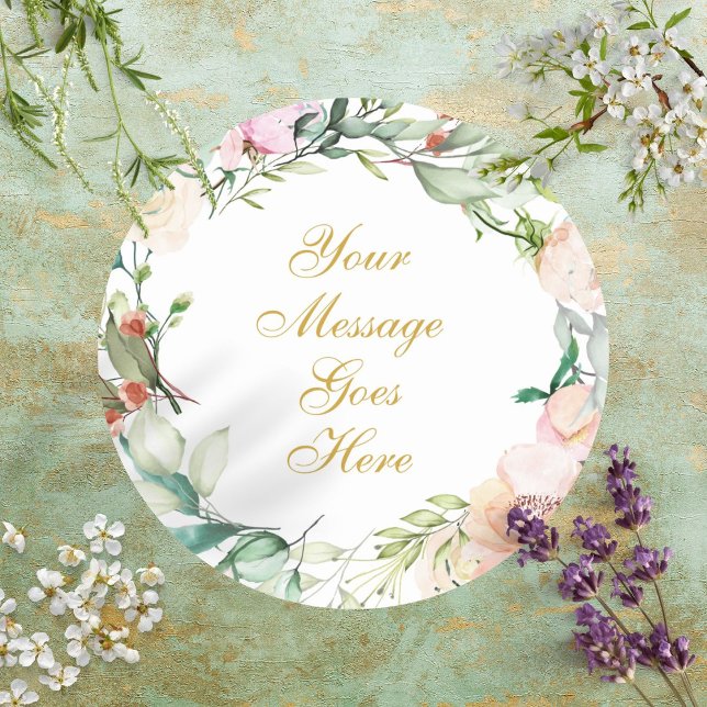 Sticker Rond Guirlande de roses d'été sucrées (Sweet Summer Roses Garland Classic Round Sticker)