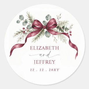 Sticker Rond Guirlande de ruban bordeaux Noël mariage d'hiver