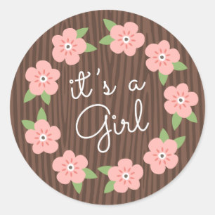 Sticker Rond Guirlande florale de fleurs de rose c'est un baby