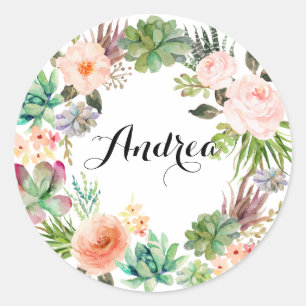 Sticker Rond Guirlande florale de Succulents de Boho