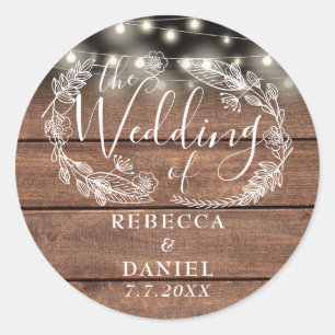 Sticker Rond Guirlande Lumineuse Florale Rustique Mariage en Bo