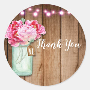 Sticker Rond Guirlande rose et fleurs en pots de maçon Rustique
