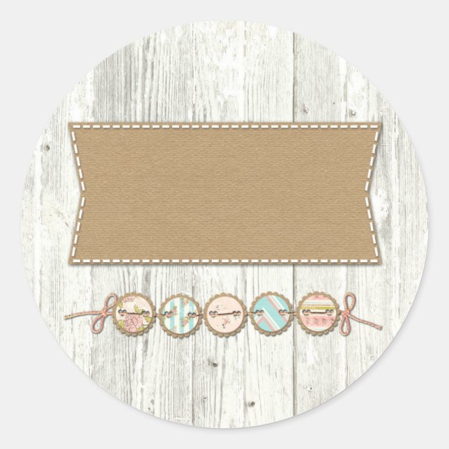 Sticker Rond Guirlande Shabby Chic sur bois blanc rustique pein (Devant)