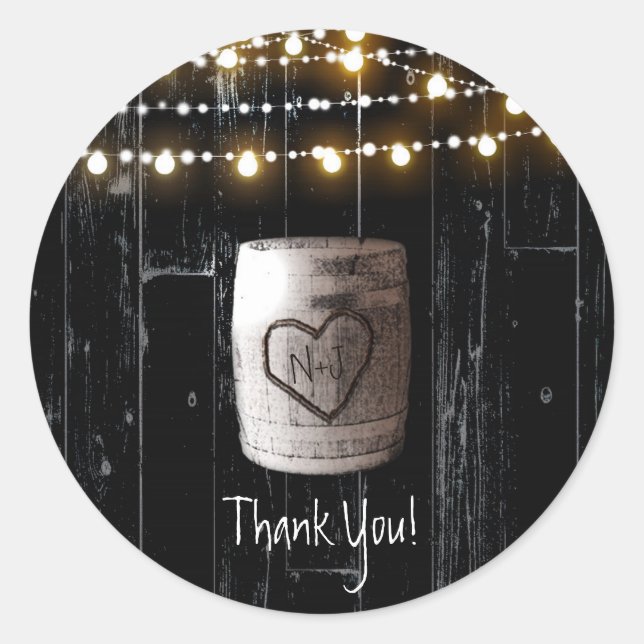 Sticker Rond Guirlandes de Bois Noir & Mariage Rustique de Barr (Devant)