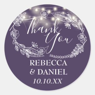 Sticker Rond Guirlandes de fleurs lumineuses violettes Merci