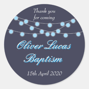 Sticker Rond Guirlandes Lumineuses Bleues, Cadeau de Baptême