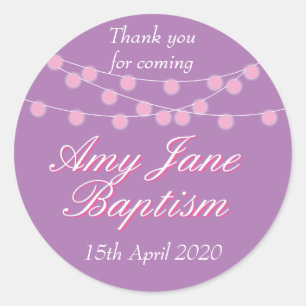 Sticker Rond Guirlandes Rose Baptême Favori